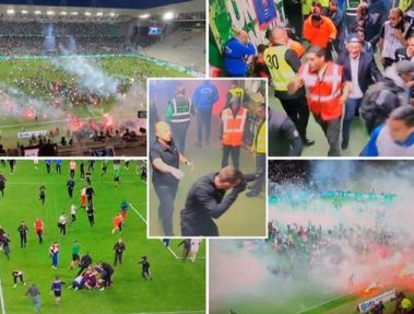 حمله هواداران سنت اتین به سمت بازیکنان پس از سقوط به لیگ 2