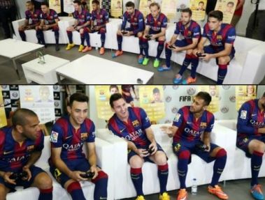 بازیکنان بارسلونا در حال لذت بردن از FIFA 15